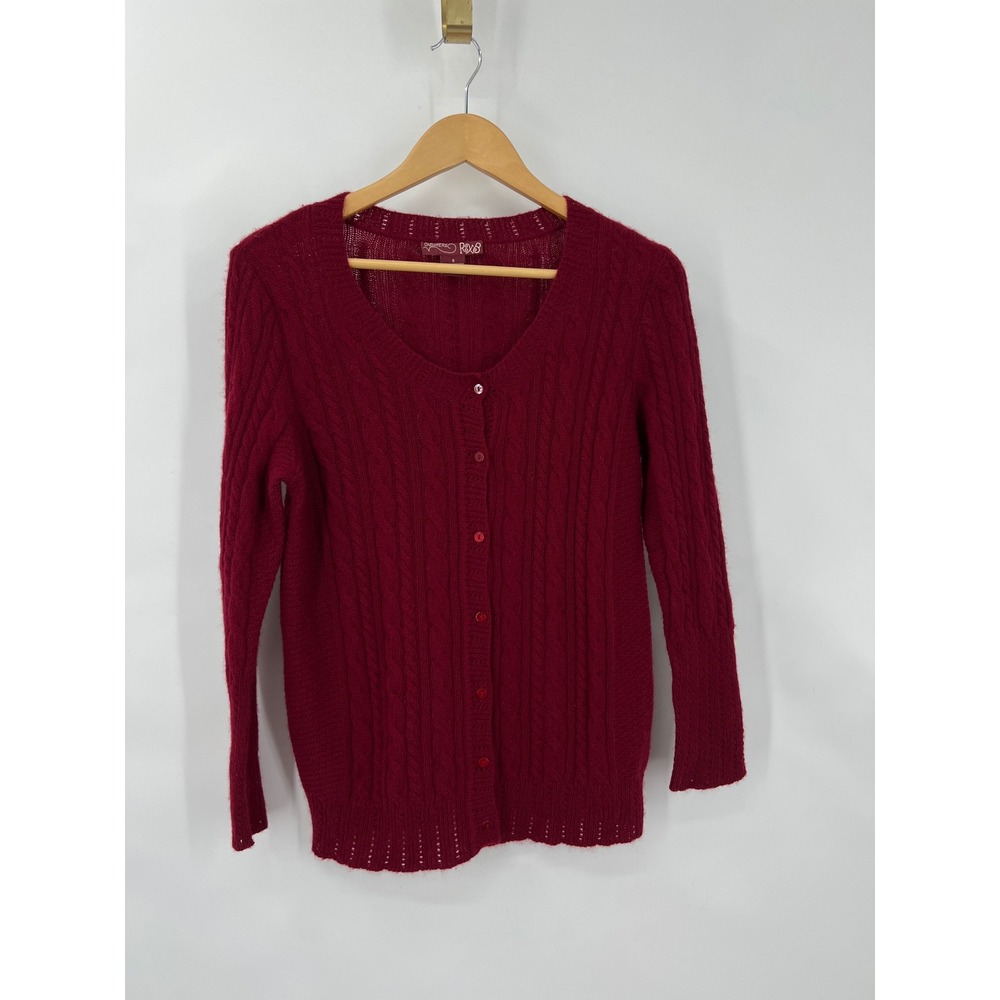 RXB 100% Cashmere Cable Knit Cardigan Sweater Burgundy Scoop‎ Neck Womens S